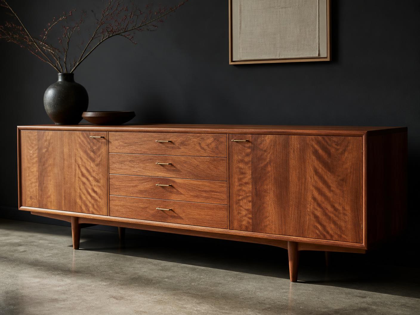 Field Credenza in American Cherry / Aged Brass