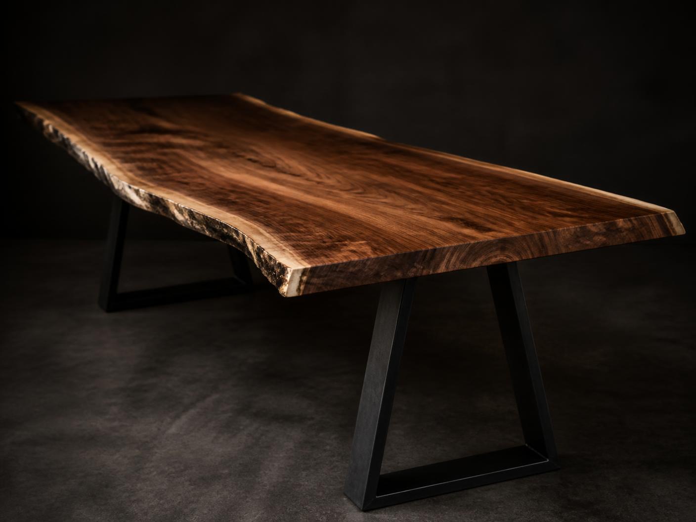 Live Edge Dining Table in Black Walnut / Blackened Steel